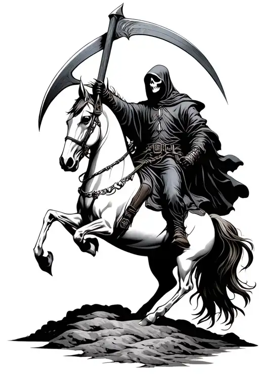 Grim Reaper With Scythe On A Pale Horse