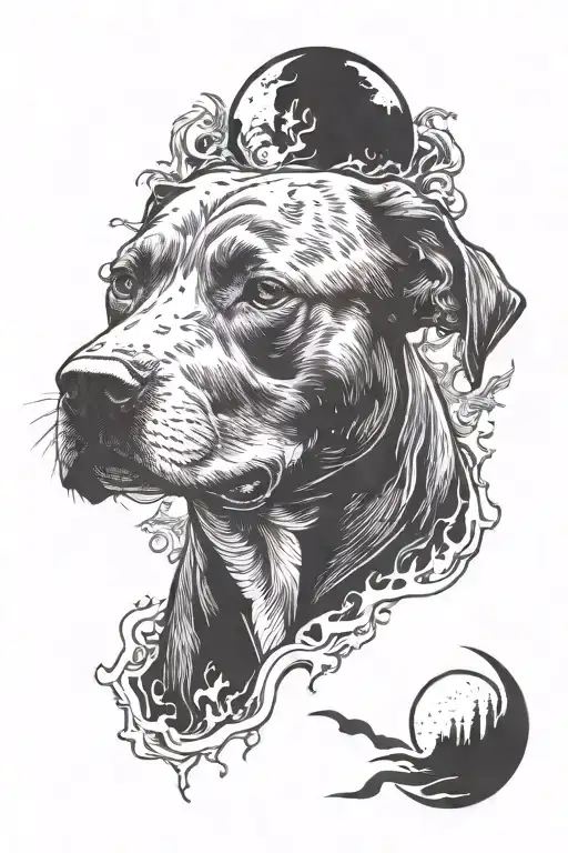 Pitbull And Fire And Moon