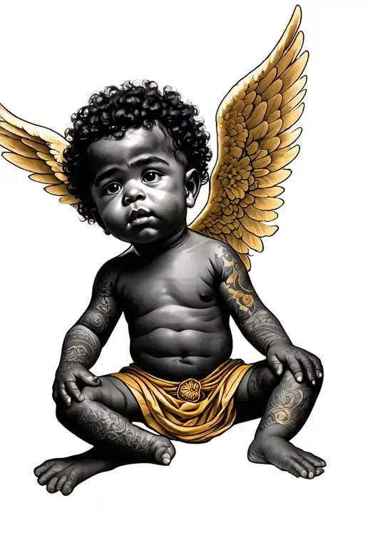 Afro Latin Querubin Baby Angel Boy With Tattoos And Gold