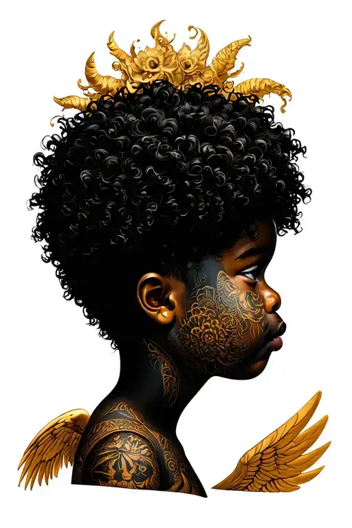 Afro Latin Querubin Baby Angel Boy With Tattoos And Gold