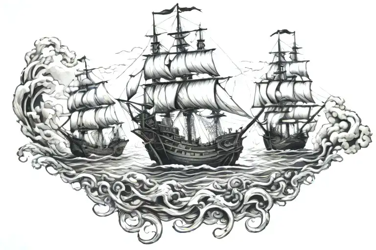 Kraken Vs Pirate Ship In A Harbour Whilst A Sea Battle Happens