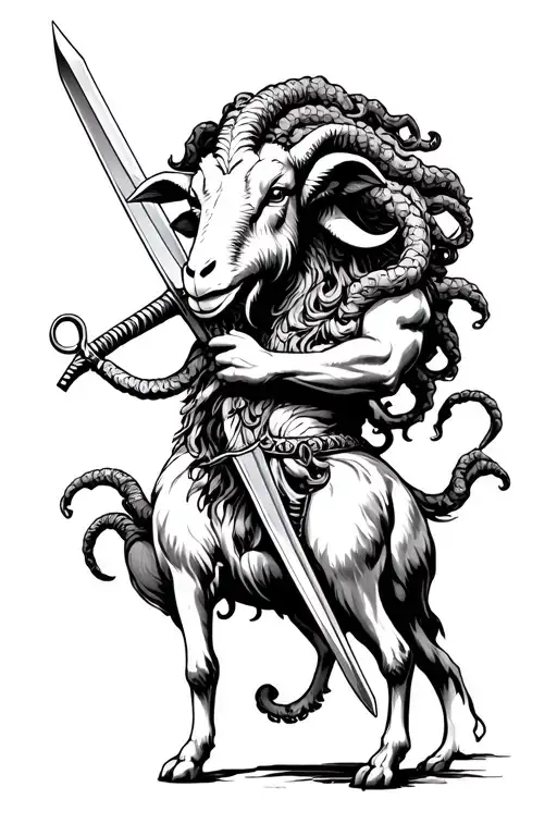 Goat And Medusa Holding Sword
