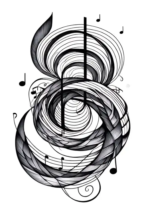 Spiral Wavey Geometric With Music Notes Intertwined