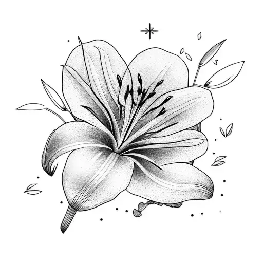 One Lily Flower With 3 Small Butterflies Around It