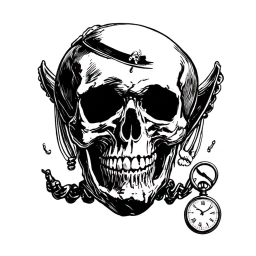 Pirate Skull With Pocketwatch In Mouth
