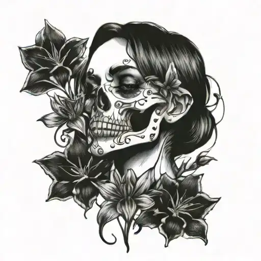 Skull Kissing Girl Surrounded By Lilys Surrounding
