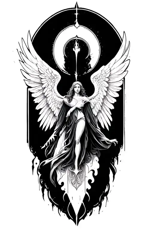A Sketch Of A Detailed Tattoo With A Cononic Image Of Seraphim