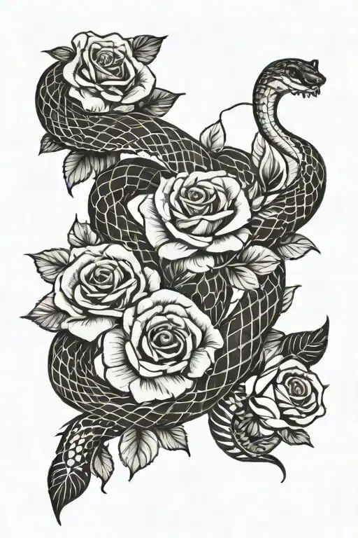 Snake And Roses Intertwined