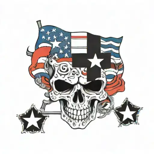 A Skull With Texas Flag Patterns And Work-related Symbols As Part Of The Design