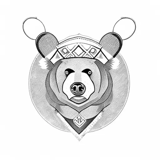 A Russian Bear In A Hat With Earflaps And A Balalaika Is Sitting On A Bench