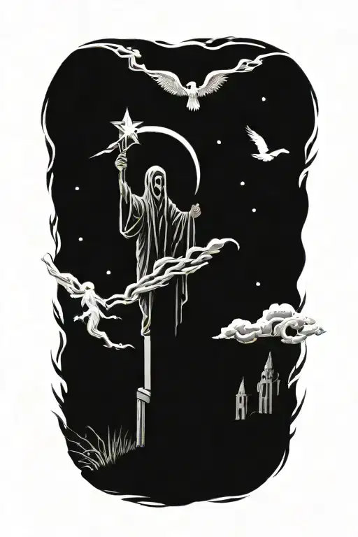 Graves With Creepy Ghost Flying Up In The Sky