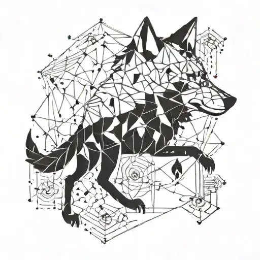 A Geometric Design Incorporating Musical Notes And A Silhouette Of A Wolf