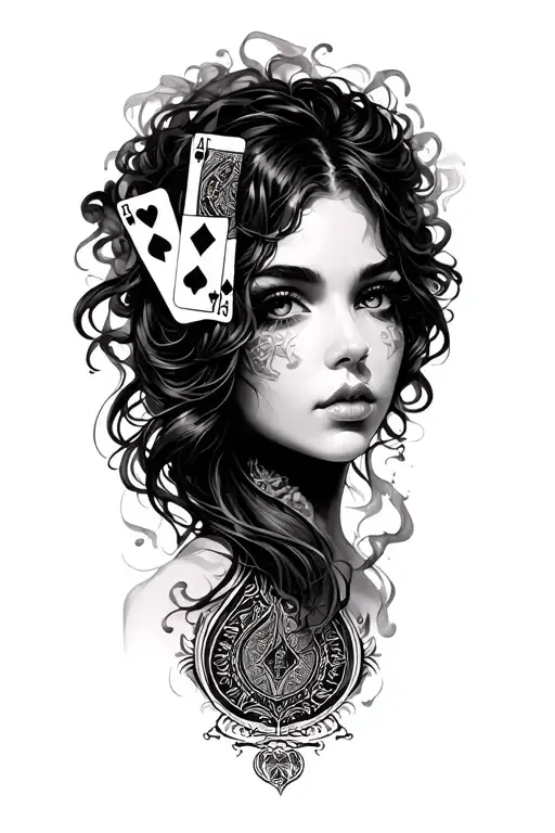 Fantasy Girl Face With Smoke And Playing Cards
