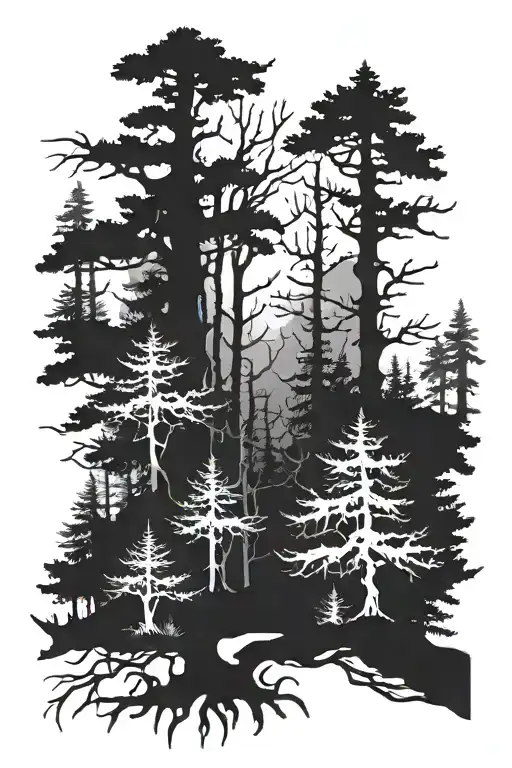 A Creepy Forest With Shadowy Figures Lurking In The Trees