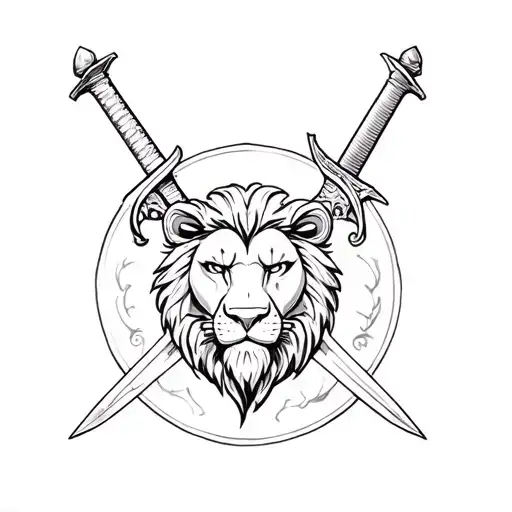 Two Swords And A Lion Head