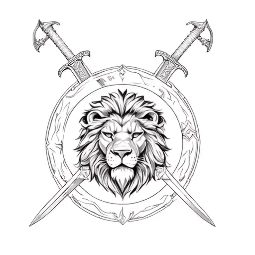 Two Swords And A Lion Head