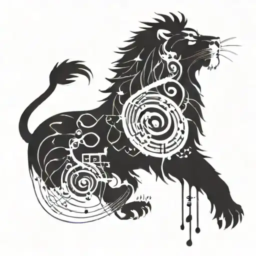 A Cosmic Lion With Musical Notes Swirling Around It
