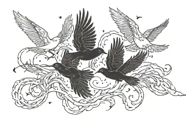 Three Birds Flying Through Lightning