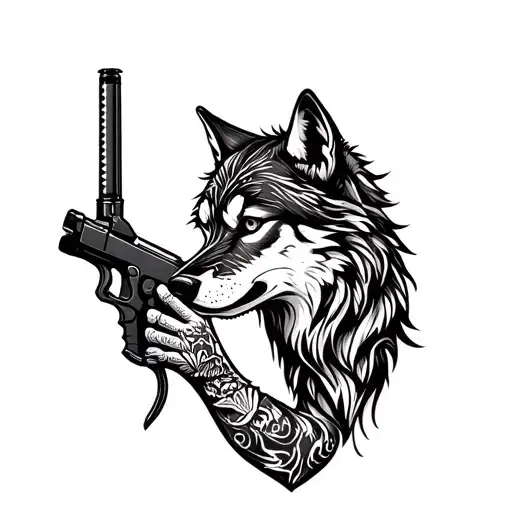 Wolf With Tattoo Gun Intertwined Symbolizing