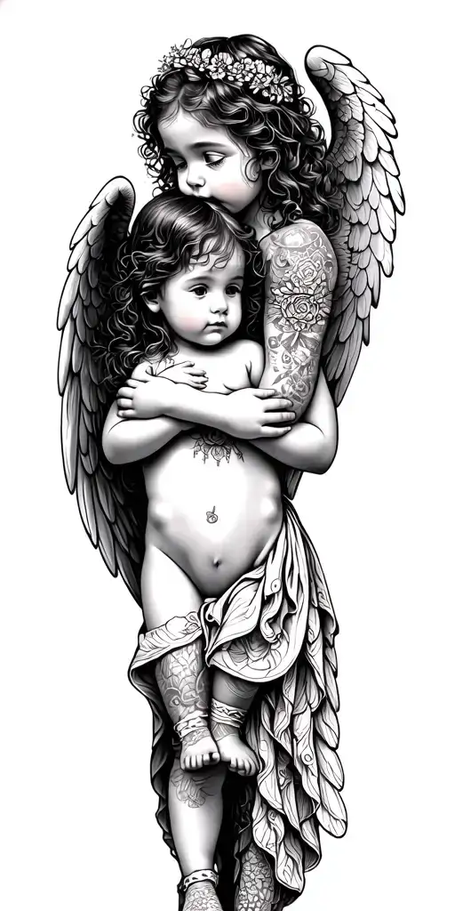 Baby Girl With Baby Girl Angel Holding