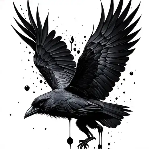 Ink Blob Crow Flying