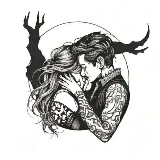 Two People Hugging Such That Their Profile Makes A Circle