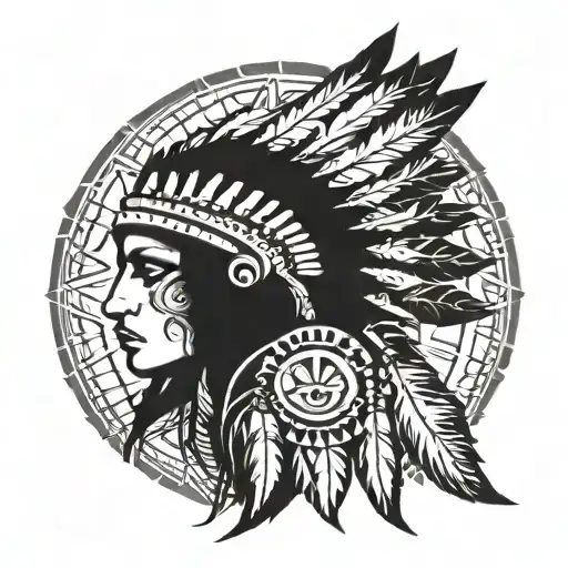 Native American Headress No Face With African Tribal Sunrise Integrated