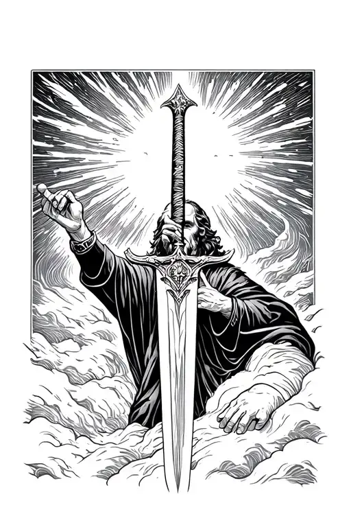 Midevil Illustration Of A Priest Whith A Sword Going Down Into Him From The Heavens