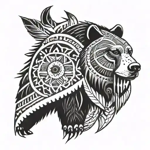Native American With African Tribal Shield Bear Crest