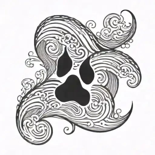 Paw Print And Ocean Waves Forming