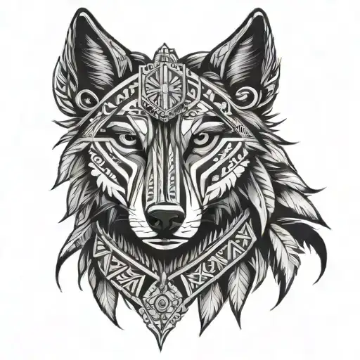 Native American With African Tribal Wolf Crest Type Tatoo