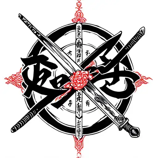 Manipulative In Japneese Font With Sword Intertwined