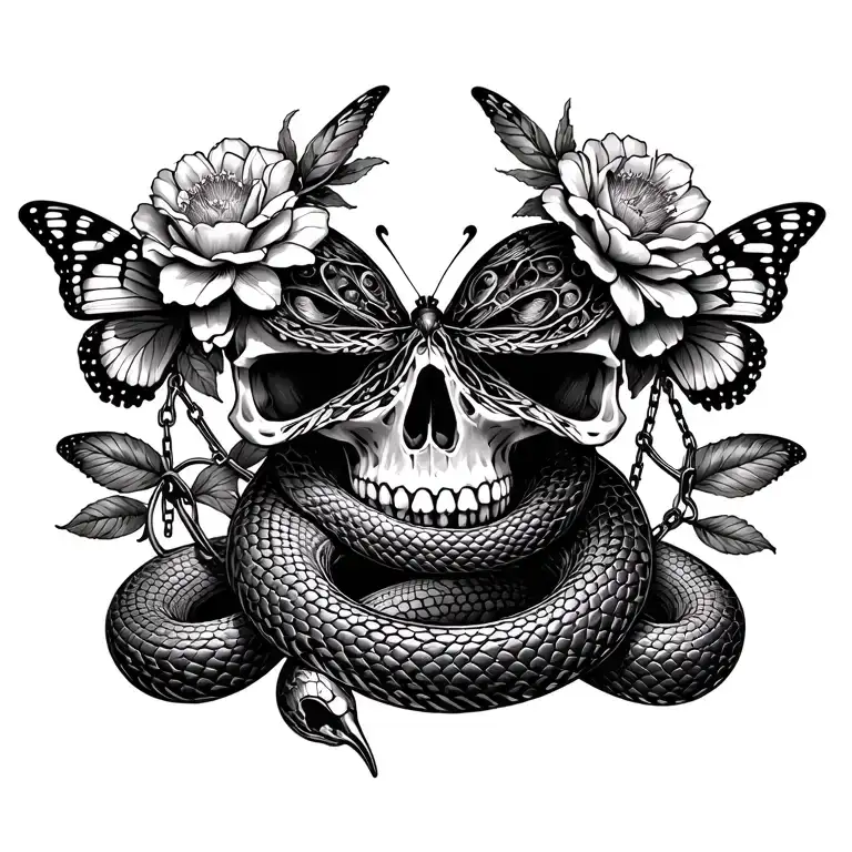 Snake & Flowers & Skulls Butterflies And Chains