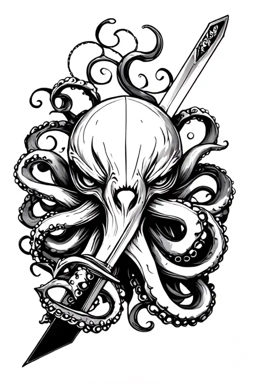 Angry Octopus Holding Sword