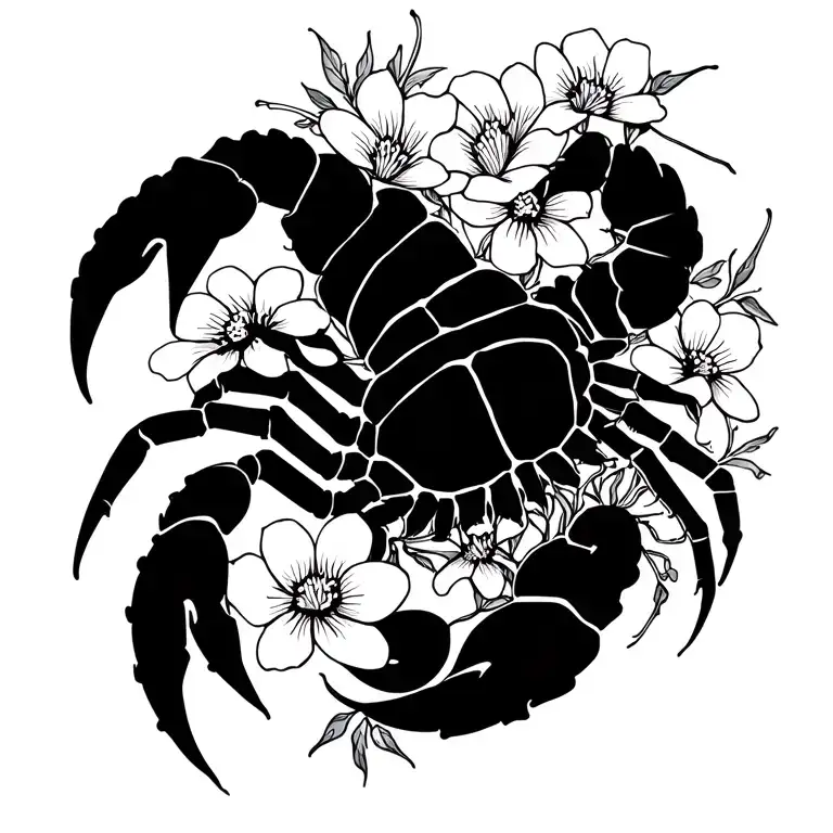Scorpion With Flowers Going Up Back