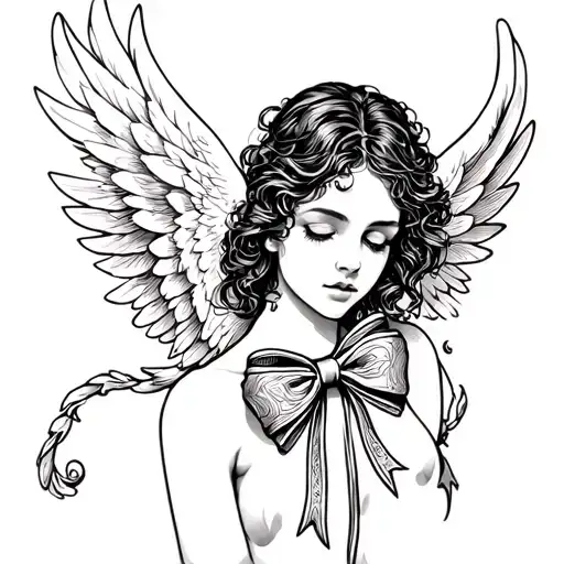 Fallen Angel With Wings And Bow