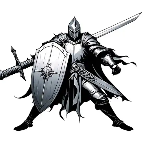 Knight Holding Sword And Shield Staring