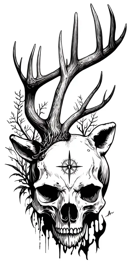 Compass Skull Deer Antlers Bear Paw