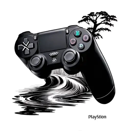 Playstation Gaming Console With A River Flowing Through It