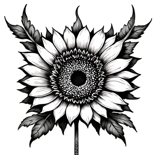 Gothic Sunflower Sternum Tattoo Design For Female