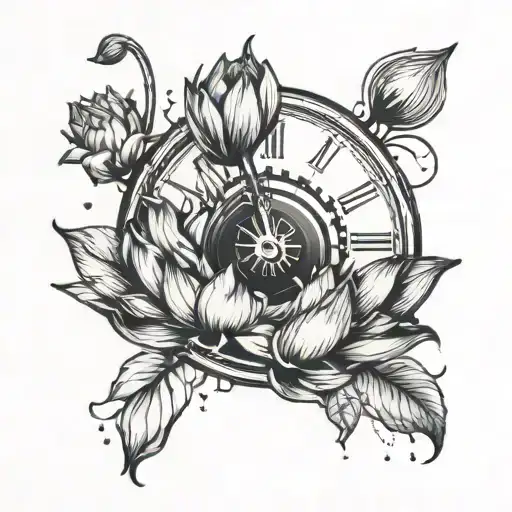 Clock Melting With Lotus Flower Blooming