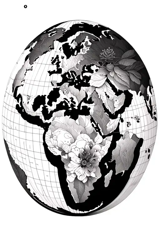 World Map With Bousole And Cherry Flower