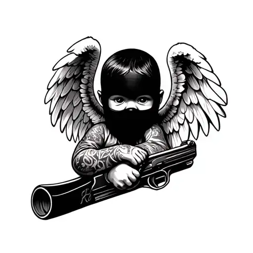 Ski Mask Black Baby Angel With Tats Holding Guns