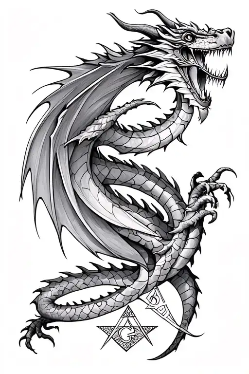 Design A Dragon Intertwined With Freemason Symbols For A Mysterious