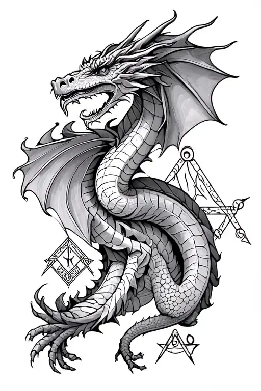 Design A Dragon Intertwined With Freemason Symbols For A Mysterious