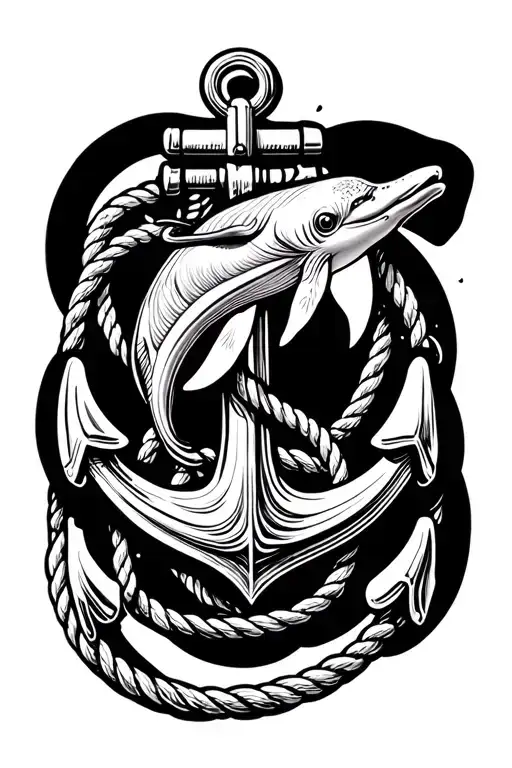 An Anchor With Intricate Nautical Rope Details And A Dolphin Jumping Over It