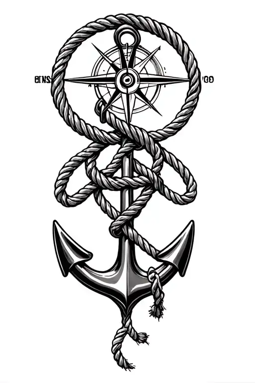 An Anchor And Compass With Intricate Nautical Rope Details Featuring A Carrick Bend Knot