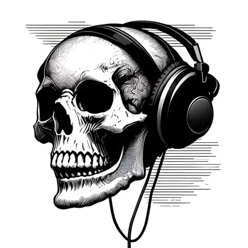 Skull Wearing Headphones Facing Forward