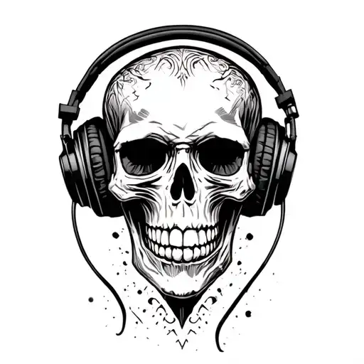 Skull Wearing Headphones Facing Forward