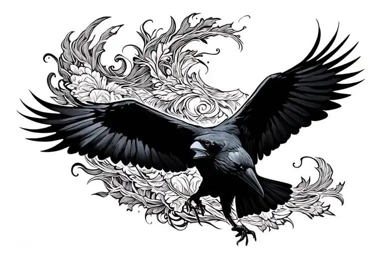 Raven In Full Flight From The Front Very Dark Front